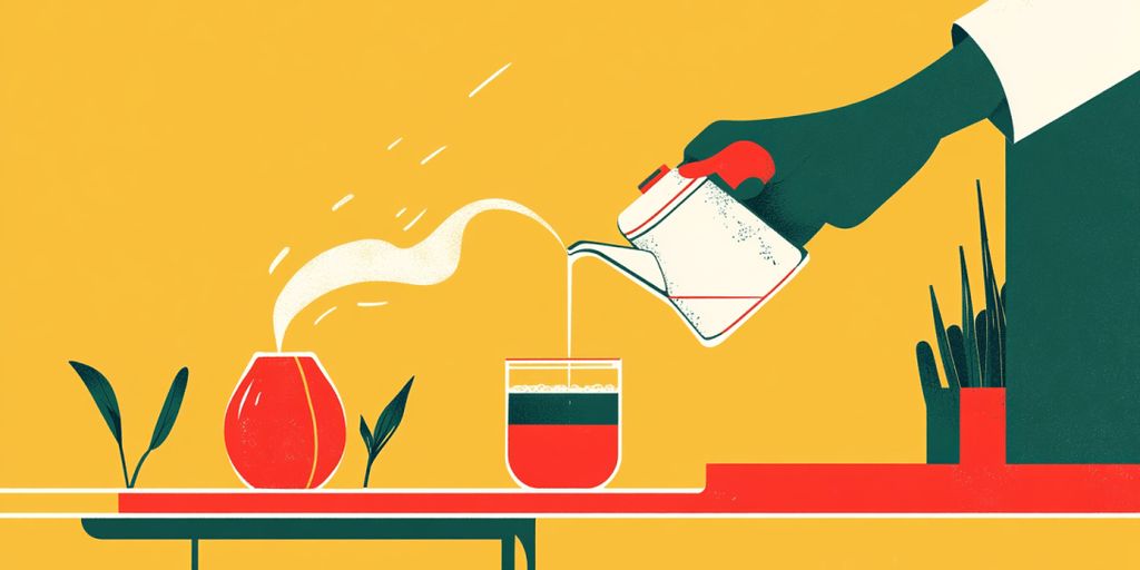 Hand pouring a drink into a glass on a table.