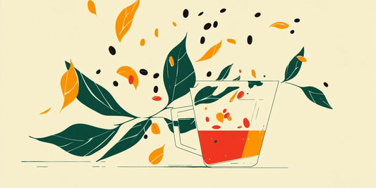 A vibrant illustration of a glass with colorful leaves and beans.