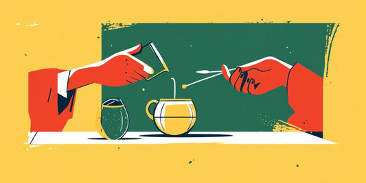 Two hands engage in pouring and mixing liquids creatively.