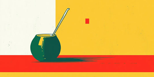 A minimalist illustration of a drink in a colorful setting.